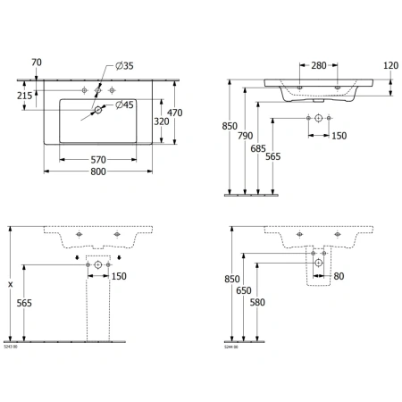 Раковина 80x47 см Villeroy & Boch Subway 3.0 4A708101