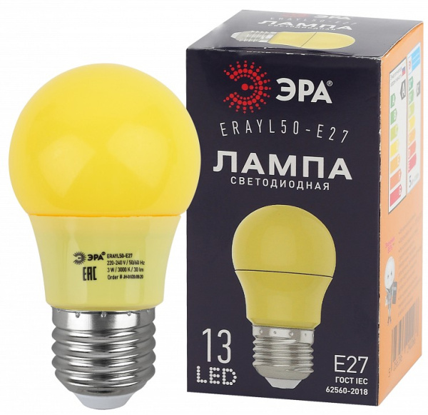 Лампа светодиодная Эра  E27 3Вт 3000K ERAYL50-E27