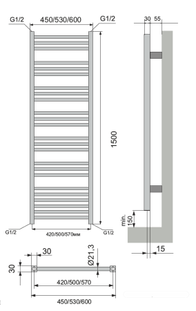 Полотенцесушитель водяной Neoinox BRAS 1500x530 RAL белый