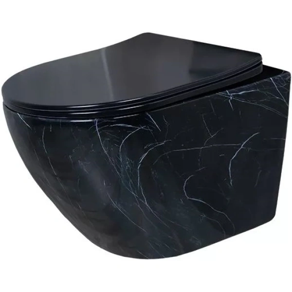 Унитаз подвесной GID Bs2198 безободковый, с сиденьем микролифт, черный мрамор