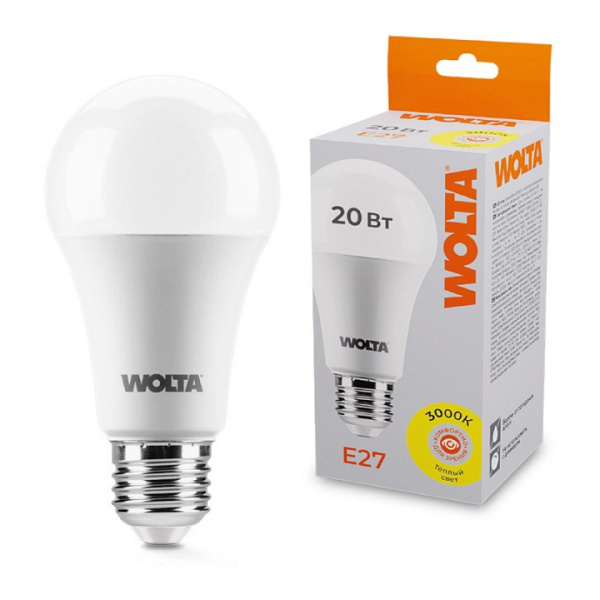 Лампа светодиодная Wolta E27 20Вт 3000K 25Y65BL20E27