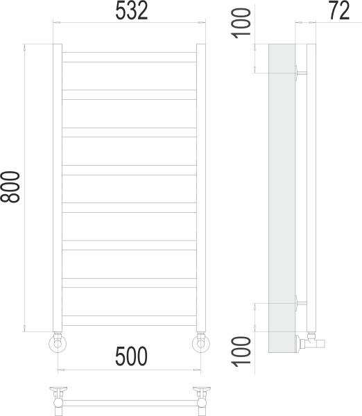Аврора П8 500х800 Полотенцесушитель TERMINUS 9005 матовый