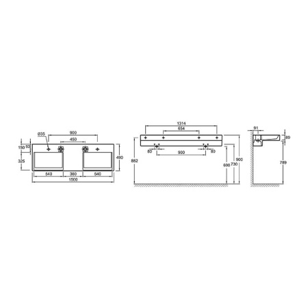 Раковина Jacob Delafon Terrace 150 9EXA112Z-0 двойная