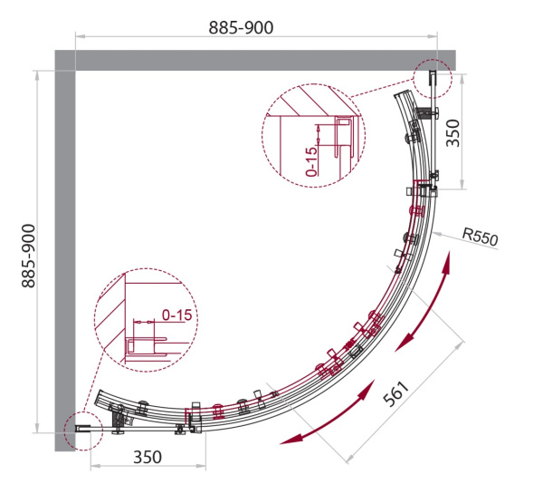 Душевой уголок BelBagno Acqua ACQUA-R-2-90-C-NERO