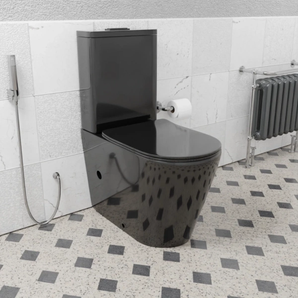 Унитаз-компакт CeramaLux NS-2178-18 безободковый, с сиденьем микролифт, черный глянец