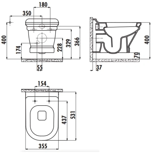 Унитаз подвесной Creavit Antik AN320-11CM00E-0000 капучино матовый