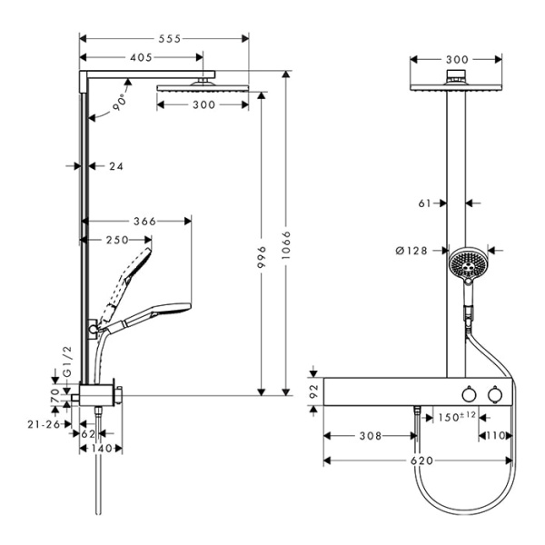 Душевая стойка Hansgrohe Raindance E 300 27364000 с термостатом