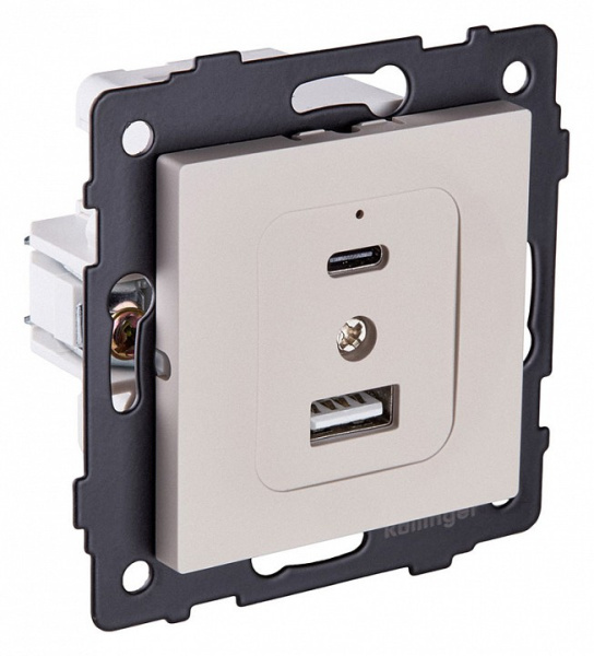 Розетка 2хUSB type A и C без рамки Kollinger  REA-037CM