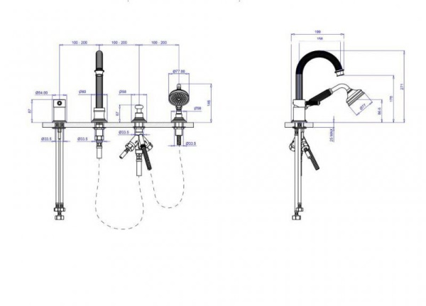 Смеситель для ванны Cezares Aphrodite APHRODITE-BVDM-03/24-Bi Золото