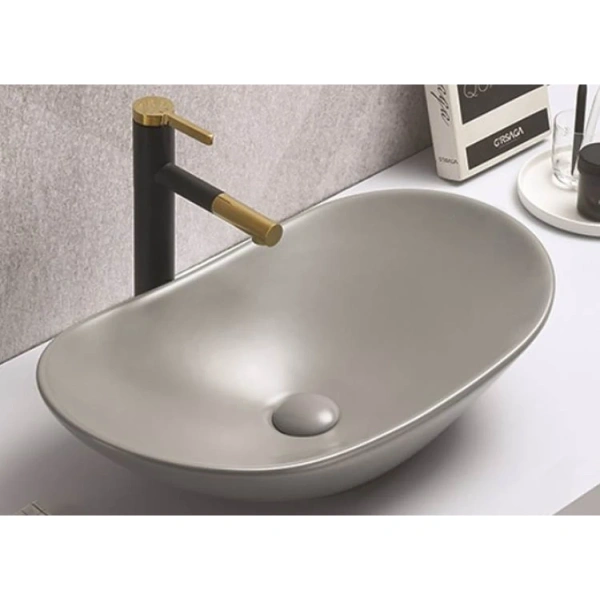 Раковина-чаша CeramaLux 7811AMH-5 61,5x36 см, накладная, светло-серый матовый