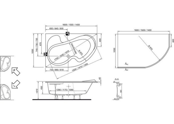 Акриловая ванна Ravak Rosa 140x105 CI01000000 левая
