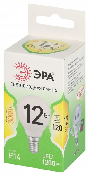 Лампа светодиодная Эра Green Line E14 12Вт 3000K LED P45-12W-830-E14 GL