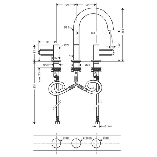 Смеситель для раковины Axor Uno 38054000