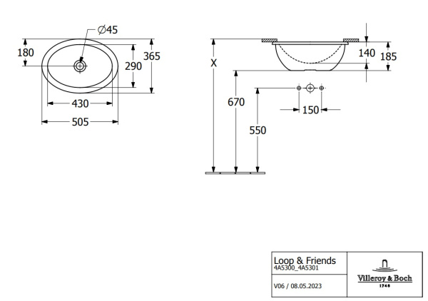 Раковина Villeroy&Boch Loop & Friends 43 4A530001