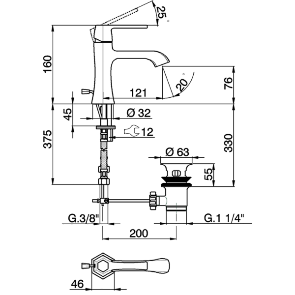 Смеситель для раковины Cisal Cherie CH0005147C золото