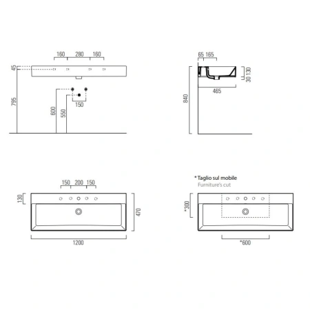 Раковина 120x47 см GSI Kube X 9424111
