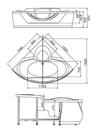 Акриловая ванна Gemy 155х155 G9025 II B белый