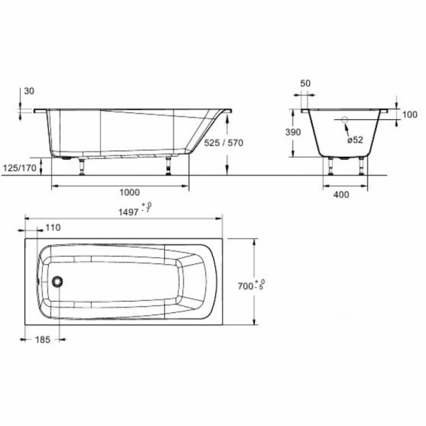 Акриловая ванна Jacob Delafon Odeon Up 150х70 E6D026-00