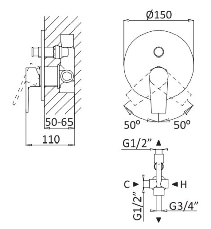 Смеситель для душа Cezares NAUTIC NAUTIC-VDIM-01