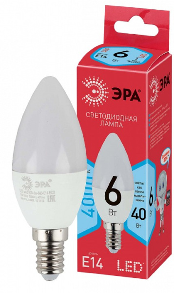 Лампа светодиодная Эра  E14 6Вт 4000K ECO LED B35-6W-840-E14 R