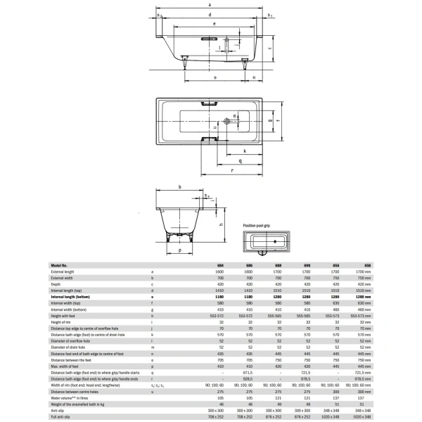 Ванна стальная Kaldewei Puro Star 690 259000010001 170x70 см, с отверстиями под ручки, альпийский белый