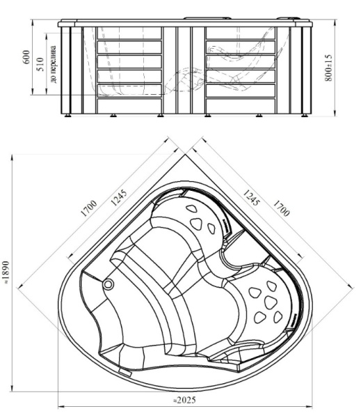 Гидромассажная ванна Радомир Корнелия 170х170 1-30-0-0-5-164С серый