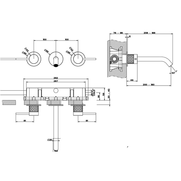 Смеситель для раковины Gessi 316 54194#707 черный матовый