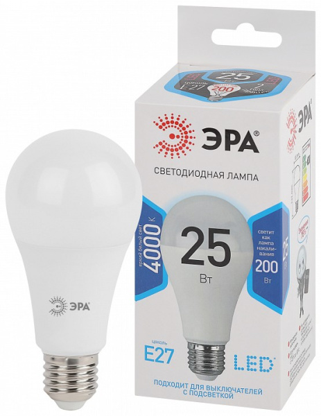 Лампа светодиодная Эра Стандарт E27 25Вт 4000K LED A65-25W-840-E27