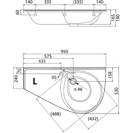 Раковина 95x45 см Ravak Avocado Comfort L XJ9L1100000