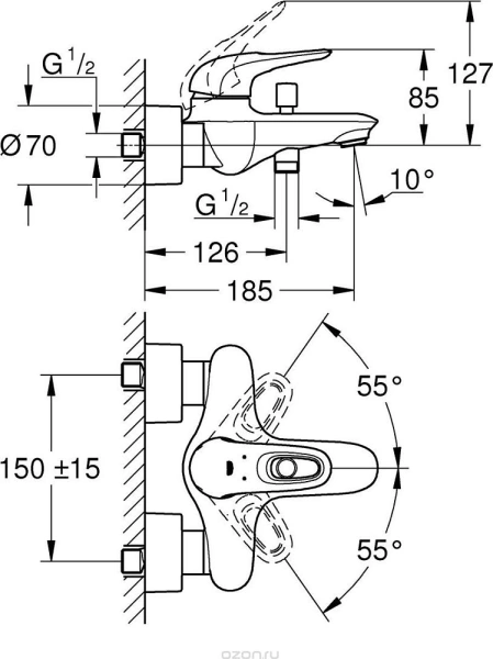 Смеситель для ванны Grohe Eurostyle 23726LS3 белая луна