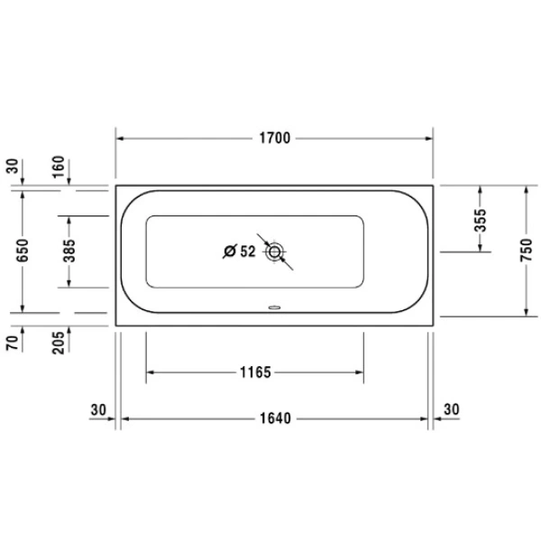 Акриловая ванна 170x75 см R Duravit Happy D.2 700313000000000