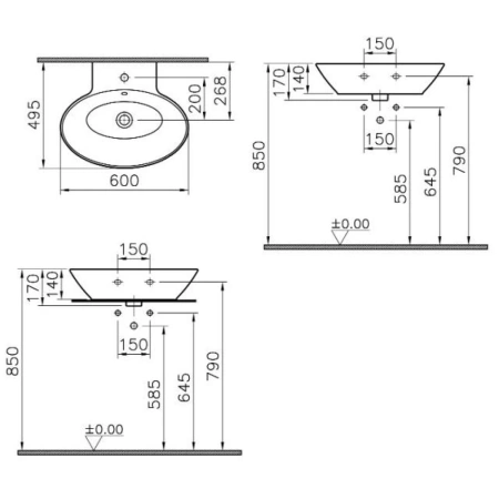 Раковина-чаша 60 см белый Vitra Geo 4424B003-0016