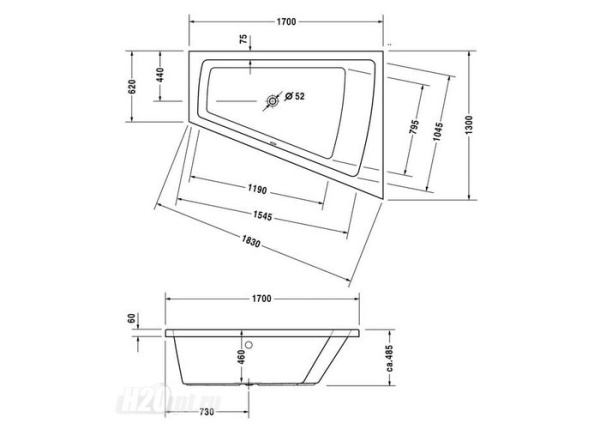 Акриловая ванна Duravit Paiova 170x130 700215000000000 правая