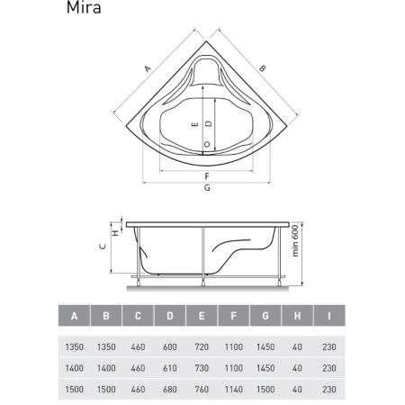 Акриловая ванна 135x135 см Relisan Mira GL000000545