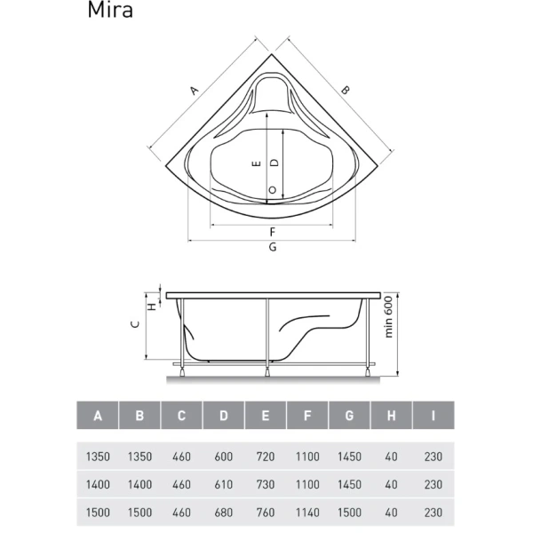 Акриловая ванна 135x135 см Relisan Mira GL000000545