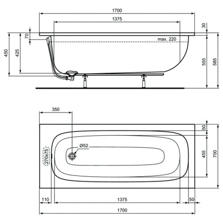 Акриловая ванна Ideal Standard I.Life 170х70 T475901 белый