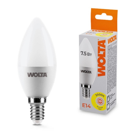 Лампа светодиодная Wolta E14 7.5Вт 3000K 25YC7.5E14
