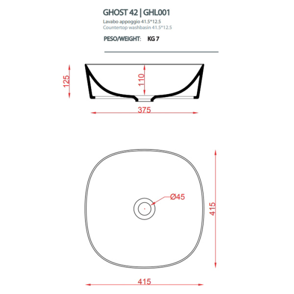 Раковина Artceram Ghost GHL001 01 00