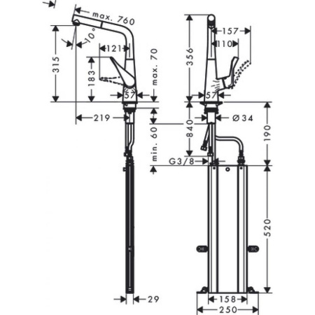 Смеситель для кухни hansgrohe Metris M71 320 1jet sBox 73812800 с вытяжным изливом сталь