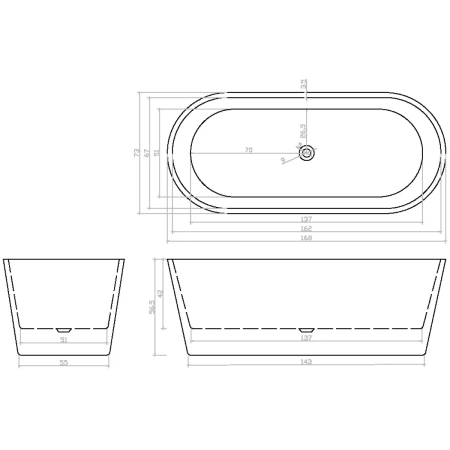 Акриловая ванна Ceruttispa Resia CT7388 168x73 см, отдельностоящая, белый