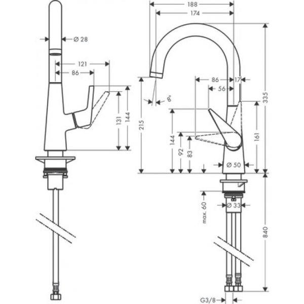 Смеситель для кухни hansgrohe Talis M51 72814800 сталь