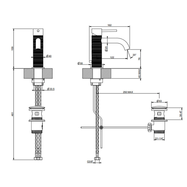 Смеситель для раковины Gessi 316 54301#707 черный матовый
