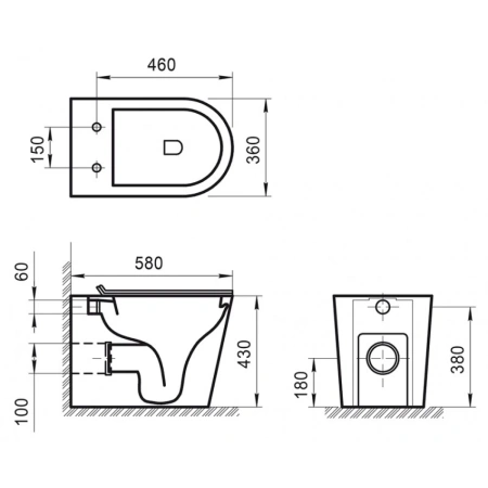 Приставной безободковый унитаз BelBagno Flay-R BB1003CBR