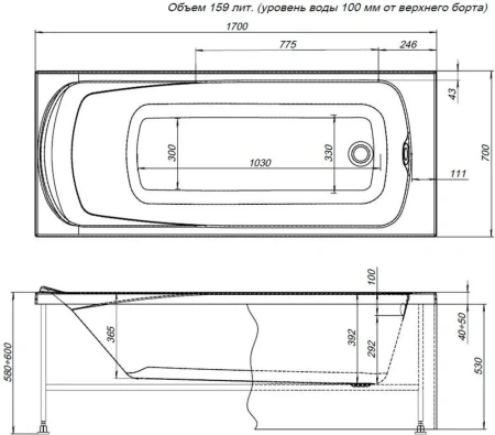 Акриловая ванна Aquanet Roma 170х70 белый