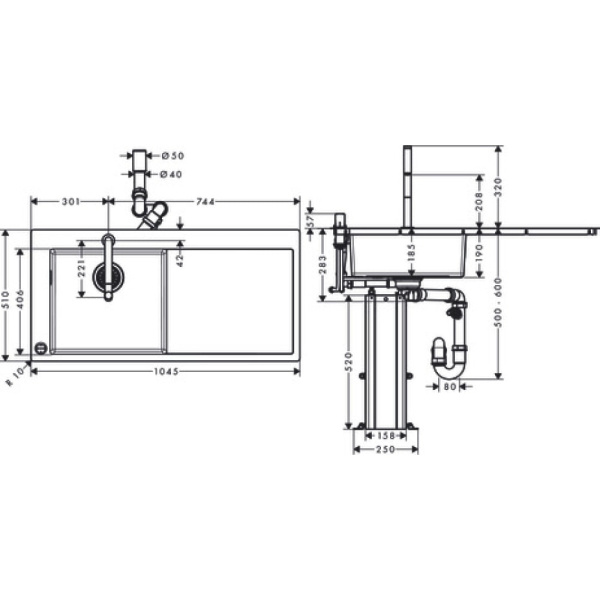Кухонная комбинация hansgrohe 450 с крылом C71-F450-12 43230000