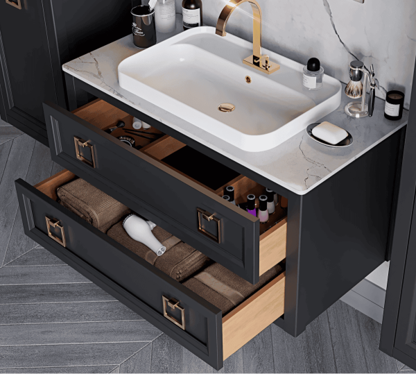 Тумба с раковиной Bagno Piu Vintage 107 матовый антрацит/золото