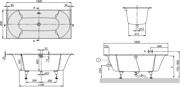 Ванна Villeroy&Boch O.Novo 170x75 UBA170CAS2V-01