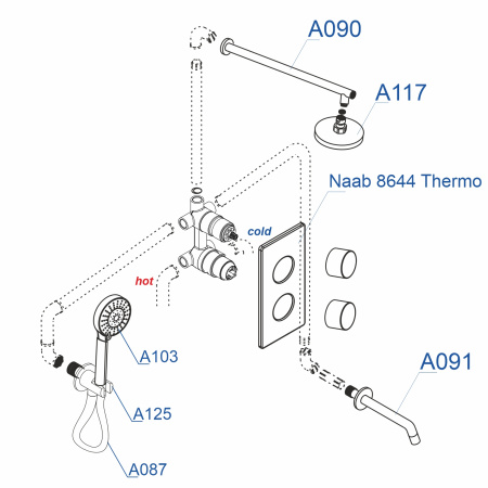 Душевой комплект WasserKRAFT A178644 Thermo с термостатом