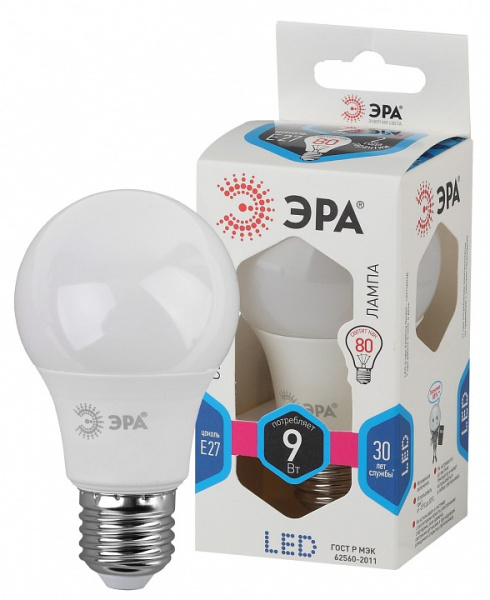 Лампа светодиодная Эра Стандарт E27 9Вт 4000K LED A60-9W-840-E27