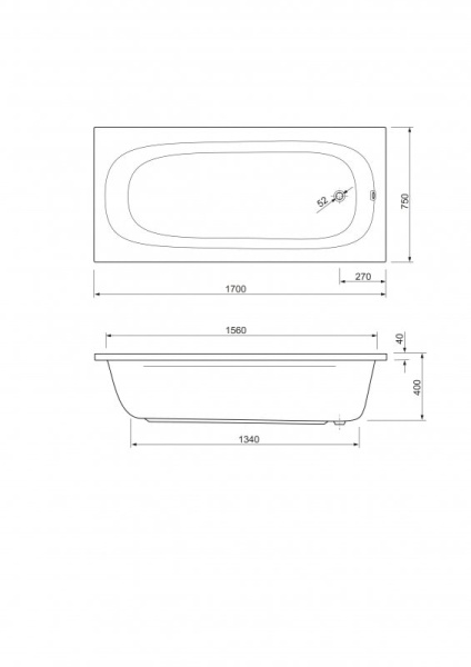 Акриловая ванна Cezares Piave 170x75 PIAVE-170-75-42-W37